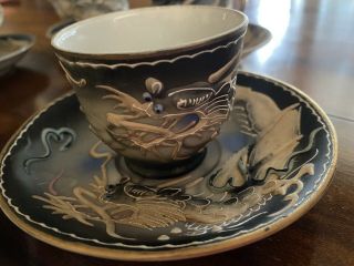 Vintage 17 pc moriage hand painted dragonware tea set w/ blue eyed dragon - Japan 3