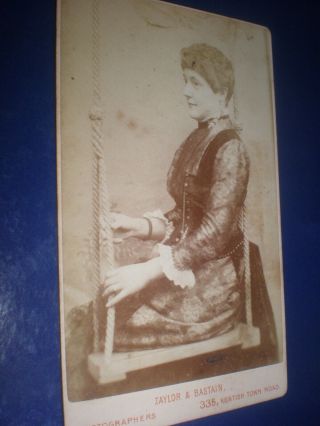 Cdv Old Photograph Woman On A Swing By Taylor & Bastain Kentish Town C1890s