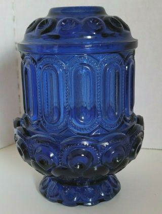 Vintage Le Smith Moon And Stars Glass Courting Fairy Candle Lamp Cobalt Blue Htf