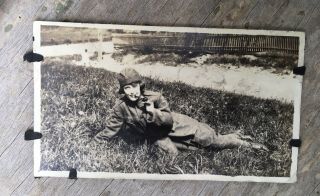 1917 WW1 Vintage Photo Wife Of US Soldier Poses In His Uniform SWEET 2