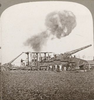 Ww1 Stereoview.  Our 16 - Inch Railway Guns Blasting Open The Way For The Infantry