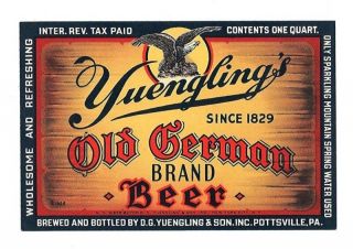 Yuengling Old German Beer Irtp Bottle Label Pottsville
