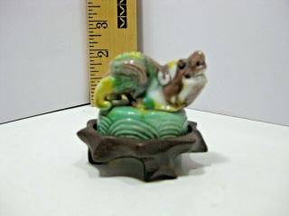 Vintage Mid Century Chinese Export Green Porcelain Miniature Foo Dog Figurine