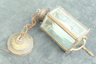 Vintage Hanging Light Lamp Brass Glass Porch Patina Steam Carriage Lantern Kn