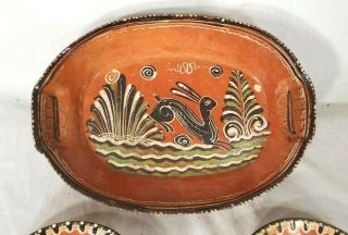 Large Colorful Vintage Mexican Redware Pottery Platter