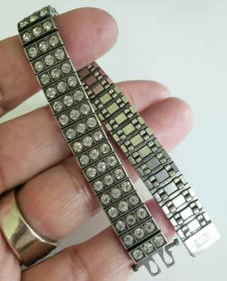 Vtg Art Deco Sterling Diamonbar 3 Row Clear Rhinestone Bracelet Pat 3 20 1917