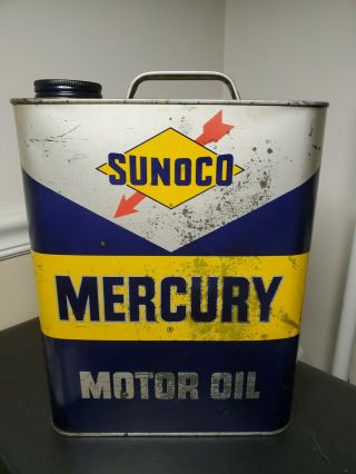 Vintage Sunoco Mercury Motor Oil 2 Gallon Metal Can Color