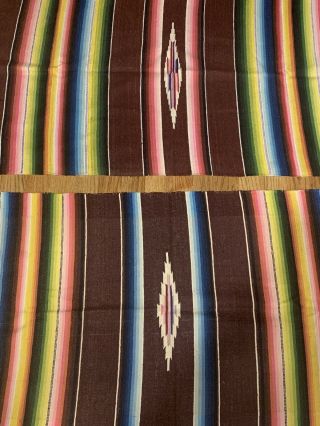 VTG Pair 1940s MEXICAN wool Saltillo SERAPE BLANKET RUG 47” X 21” 2