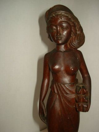 Vintage Hand Carved Wood Semi Nude Asian Woman Statue Sculpture