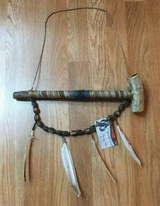 Native American Peace Pipe Handmade Navajo By T.  Miller With Real Antler - Large
