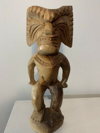 Vintage Hand Carved Wooden Tiki Statue 12.  75”