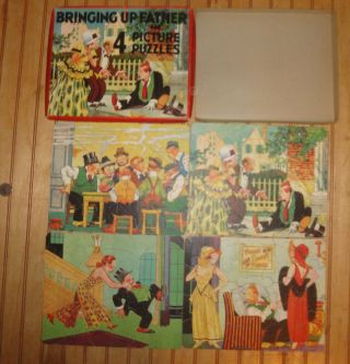 Rare Vintage 1932 " Bringing Up Father " Comic Strip Box Set Of (4) Puzzles 8x10