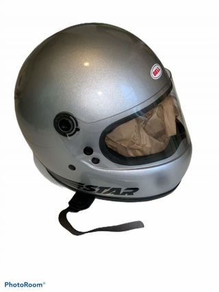 Vintage 1980 Bell Star Motorcycle Helmet Silver Flake 56cm Snell Dot.