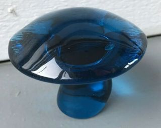 Vintage Viking Glass Sapphire Cobalt Blue Mushroom Paperweight 2 1/2 " X 3 "