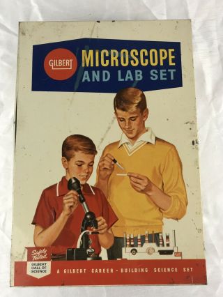 Vintage Gilbert Electric Microscope And Lab Set In Tin Box
