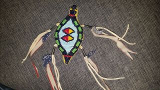 Antique Plains Native American Indian Beaded Leather Water Bug Effigy