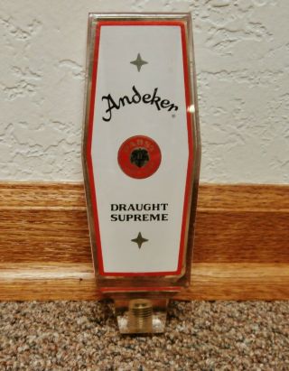 Vintage Andeker Draught Supreme Beer 2 - Sided Tap Handle Lucite Acrylic Tapper