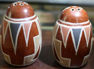 Vintage Santa Clara Pueblo Pottery,  Polychrome Salt & Pepper Shaker Set