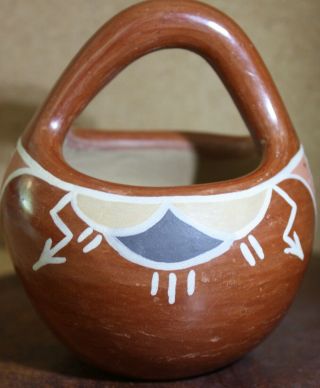 Vintage Santa Clara Pueblo Pottery,  Polychrome Handled Basket