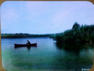 Canoe On Big Stone Lake,  Wisconsin 1930s Magic Lantern Glass Slide