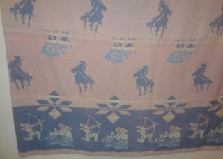 Vintage Cotton Camp Blanket Cowboys & Indians Double Sided 68 x 64 