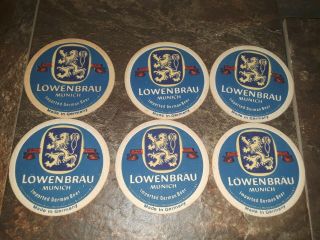 Vintage Lowenbrau Beer - Set Of 6 - Double - Sided Cardboard Coasters - Blue/white