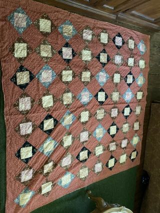 Vintage Handmade Patchwork Quilts 73by73 Red Quilt