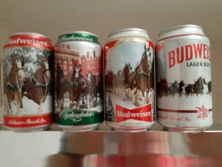 Budweiser Happy Holidays Clydesdales 12oz Beer Cans.  Empty.  Complete Set Of 4.