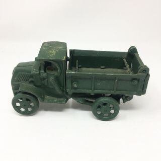 Vintage Cast Iron Green Dump Truck Collectible Die Cast Toy