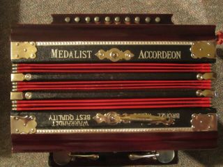 Vintage Medalist 10 Button Accordion Steel Bronze Reeds Accordeon