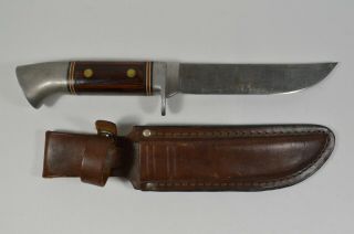 Vintage Western W - 36 Hunting Bowie Knife With Leather Sheath Made In Usa
