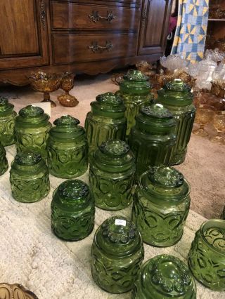 4 Piece Le Smith Green Moon And Stars Canister Set W/ Lids Vintage