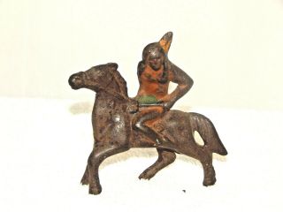 Great Vintage Cast Iron Toy Indian Warrior On Horse Back