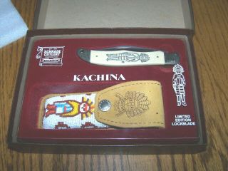 Limited Edition Schrade Usa Kachina Scrimshaw Knife Beaded Sheath Box Papers