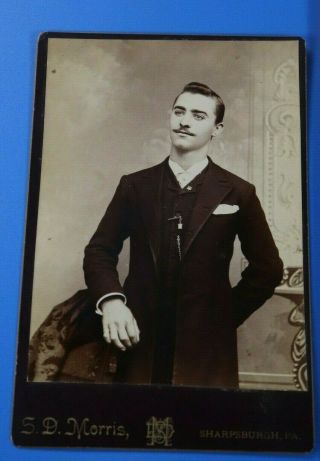 Cabinet Card Photo Charming Man W/ Mustache Sharpsburgh,  Pa By Morris