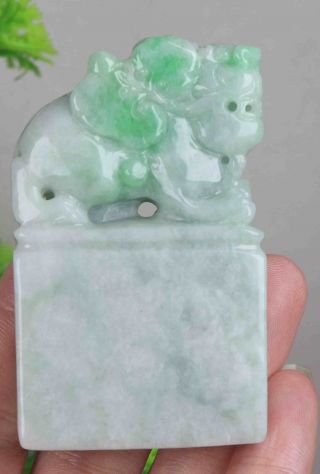 Certified Natural Green（Grade A）jade jadeite Pixiu & Ruyi statue 14582a 如意貔貅 2