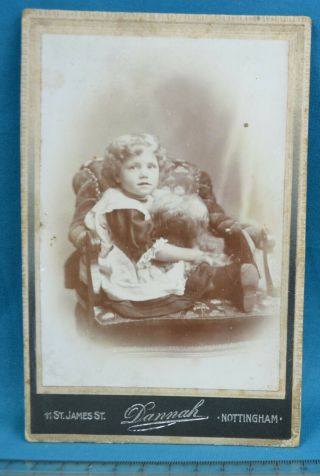 Charming 1880/90s Cabinet Card Photo Girl & Dog Terrier Lannah Nottingham
