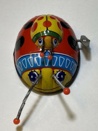 Vintage Rare Tin Litho Wind Up Ladybug Toy Made In Japan—working Collectible
