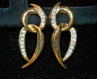 Vintage Givenchy Gold Plated Crystal Rhinestone Clip Earrings Womens Jewelry