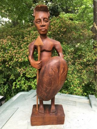 Haitian Or African Wooden Figurine Hand Carved Art Sculptures 18.  5 "