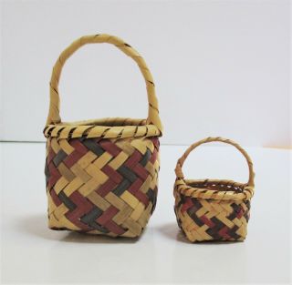 Two Native American Choctaw River Cane Miniature Baskets