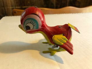Vintage Mikuni Red Baby Bird Wind - Up Litho Tin Toy Made In Japan