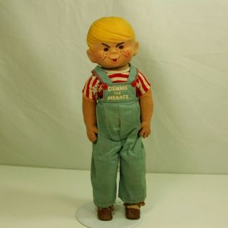 Vintage Rubber Body Dennis The Menace Doll,  Blue Overalls W/ Name Tlc 16 " Tall