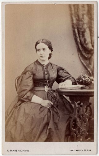 Early Cdv Photo Woman Reading Camden By Sanders Victorian Fashion