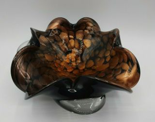 Vintage Mid Century Copper Aventurine Black Cased Murano Glass Art Bowl Ashtray