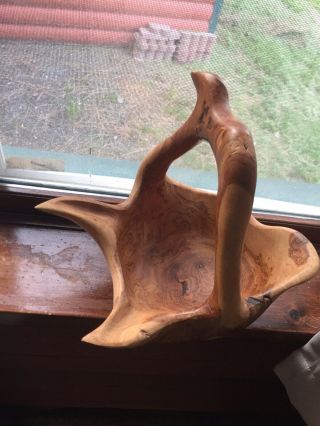 Hand Carved Horned Shaped Black Walnut Bowl,  Very Unique