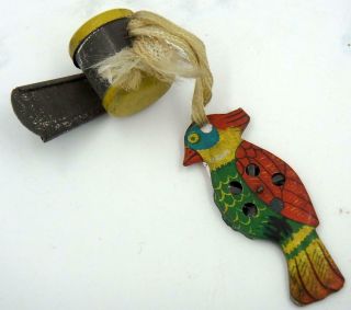Two Vintage Pre - War Japanese Tin Whistles - Red Wing Parrot And Small Barrel - B