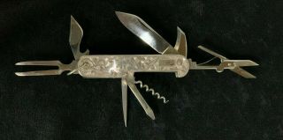 Vintage Sterling Silver Oriental 8 Blade Pocket Knife 3