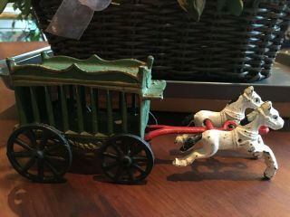 Antique Cast Iron Toy Horse Drawn Circus Wagon 10 " Long