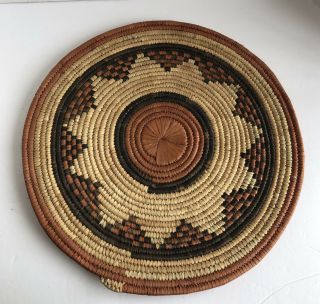 Vintage African Hausas Tribal Hand - Woven Patterned Flat Tray Basket From Nigeria